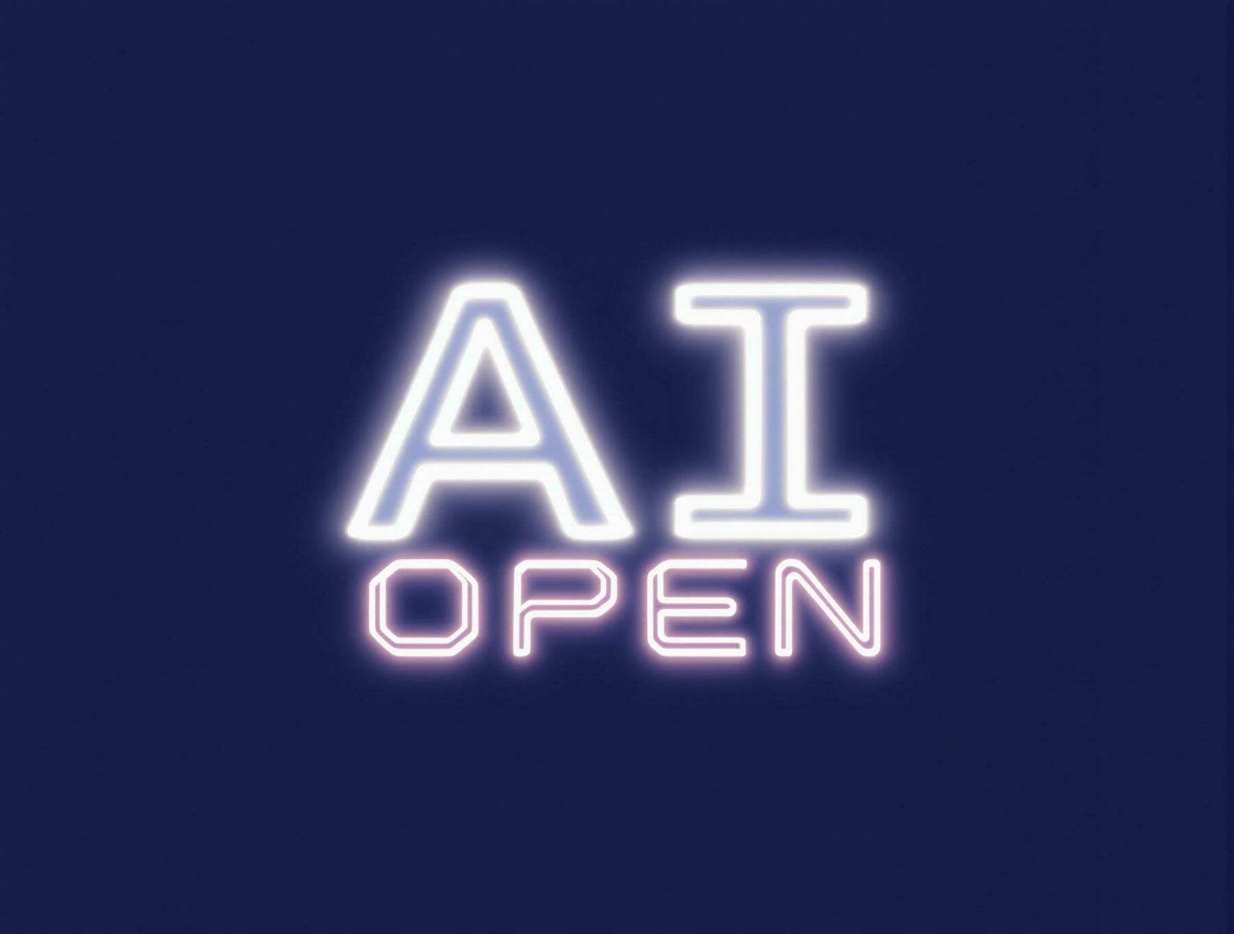Retro-style image with a navy blue background featuring the word AI prominently and the word OPEN smaller.
